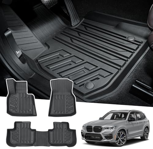 Powerty Passend für Fußmatten BMW X3 X4 2018 2019 2020 2021 2022 2-reihiges Auskleidungsset alle Modelle TPE 3D Kofferraummatte Allwetter passgenau Bodenbelag schwarz