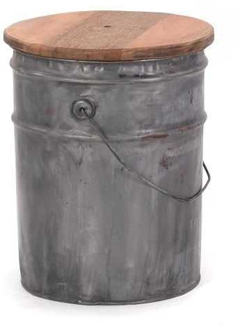 DESIGN DELIGHTS Runder BEISTELLTISCH Barrel| 40x30 cm (H x Ø), Metall, mit Holzplatte | Tonnentisch, Metalltisch, Beistellhocker, Sitztonne, Aufbewahrungsbox