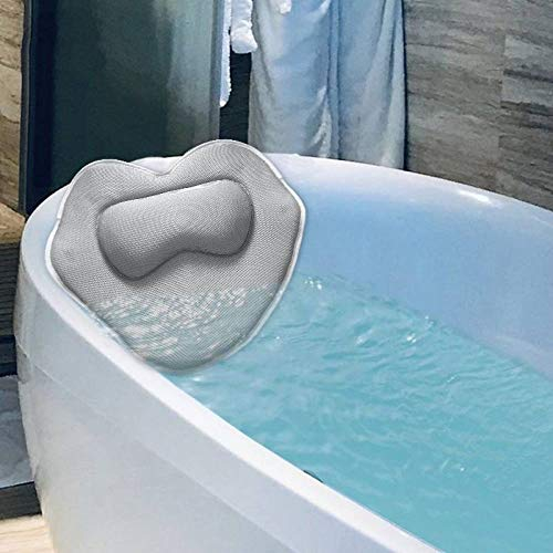 HAIBI Badewannenkissen, Mit Non-Slip Saugnäpfe Grau 5D Herz Mesh Bad Kissen Soft Spa Kopfstütze Badewanne Kissen