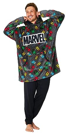 Marvel Übergroße Hoodie Decke Herren Kapuzenpullover Avengers (Grau AOP)