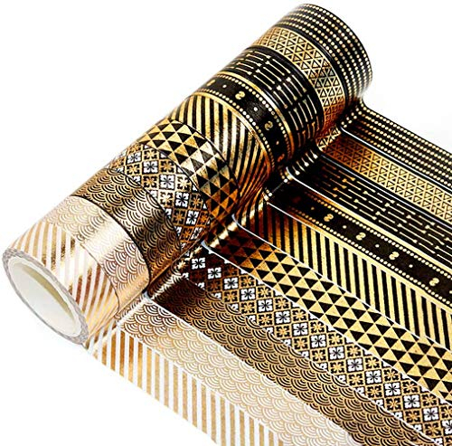 YUBX Gold Washi Tape Set VSCO Folie Dekoratives Masking Tape Klebeband Bunt für DIY Handwerk Bullet Journals Planer Scrapbooking Verpackung (Black Gold 10)