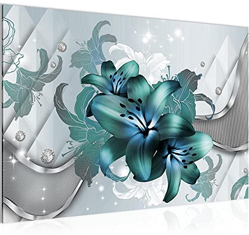 Runa Art Tableau mural Lys De Fleurs Moderne Tableau Decoracion Murale - abstrait Turquoise grise Salle 016515a