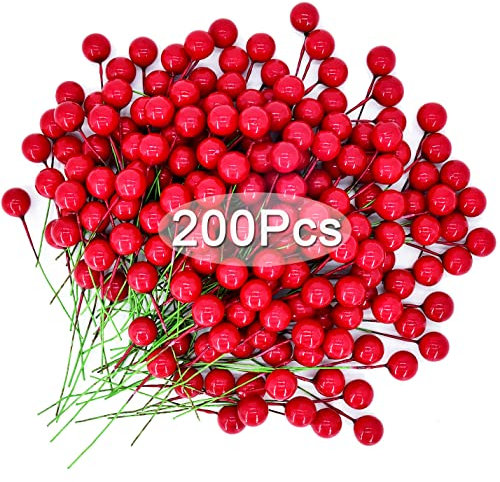 ENTHUR 200 pezzi bacche di agrifoglio natalizio bacche artificiali per decorazioni ghirlande natalizie forniture per ghirlande albero di natale decorazioni ghirlande natalizie