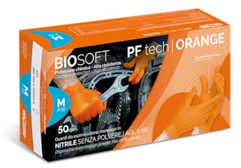 Glovely Guanto in nitrile arancione, senza polvere, superficie testurizzata in 3D a diamante, idoneo alimentare - Taglia M