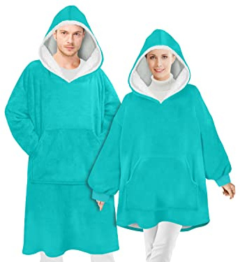 Emily´s Check Hoodie Oversize Kuschelfleece mit Kapuze und Bauchtasche 1584.2299, mit Sherpa Größe S-M, türkis