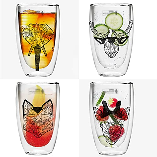 QINGGANGLING999 Verre A Eau Coupe en Verre Double Couche 4 pièces Set 15oz Creative Beer Whisky Whisky Boisson Verrerie Verrerie sans Plomb Set de Verre à Eau Froide Gobelets à Eau