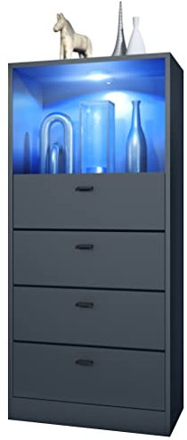 Vladon Kommode Pino V3, Made in Germany, Anrichte mit 4 Schubladen & 1 offenem Fach, Anthrazit matt/Anthrazit matt mit LED RGB (56 x 125 x 36 cm)