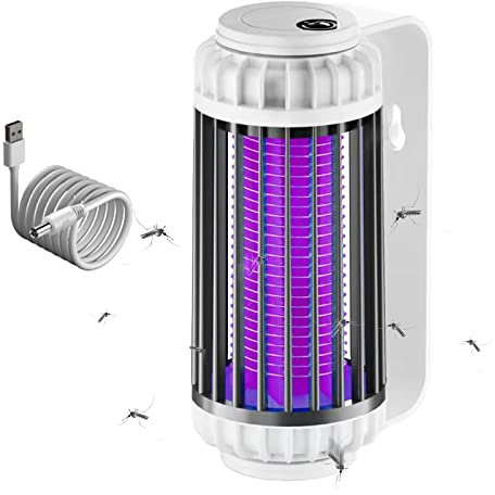 Elektrischer Insektenvernichter Wandstecker, Mückenlampe Camping Akku, Fliegenfalle Elektrisch Innen, Mückenfalle Elektrisch Uv Licht Lampe Klein Anti Moskito Moskitoschutz Lampe (mit Batterie, Grau)