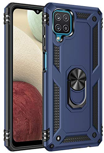 Coque pour Samsung Galaxy A12/M12 Housse Antichoc avec Anneau Rotatif Aimant 360 Degrés Etui Magnétique Rigide Dure Armure Bague Support Renforcée (Samsung Galaxy A12/M12, Bleu)