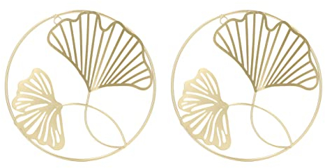 2 Stück Gold Wanddeko Skulptur, 26cm 3D Stereo Ginkgo Blätter Wand Dekoration Metall Minimalistisches Modernes Deko Wandkunst Wandbehang für Schlafzimmer, Wohnzimmer