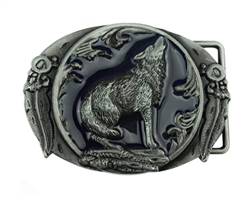 DT Vintage 3D Wild Wolf Howling, Punk Wolf Leaf Western Cowboy Gürtelschnalle, Geschenk für Männer Frauen zum Geburtstag oder Weihnachten, 5