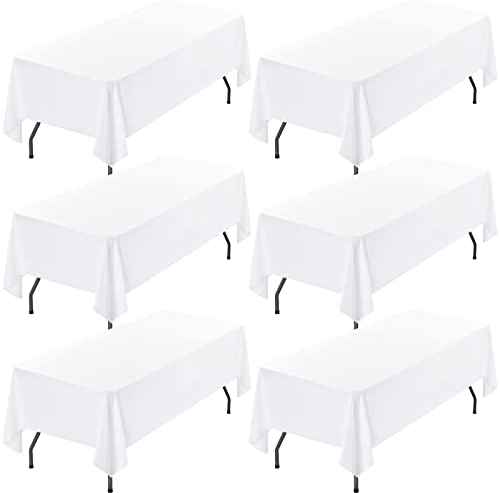 Lot de 6 nappes rectangulaires blanches en polyester 1,8 m x 152,4 x 259,1 cm Lavables Pour mariage, banquet, restaurant, buffet, fête, camping