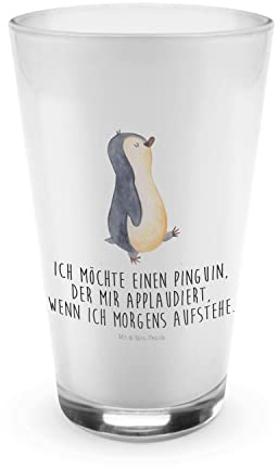 Mr. & Mrs. Panda Glas Pinguin marschieren - Geschenk, Cappuccino Tasse, zufrieden, Pinguine, Cappuccino Glas, Frühaufsteher, Schwester, Familie,