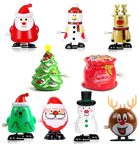 Aisszhao Xmas Wind Up Toys Kids,9 Pack Xmas Party Toys Set Novelty Clockwork Toy Walking Wind-up Spring Toy Xmas Stocking Funny Jumping Toys Xmas Party Favor Goody Bag Filler (AZ-ft123)