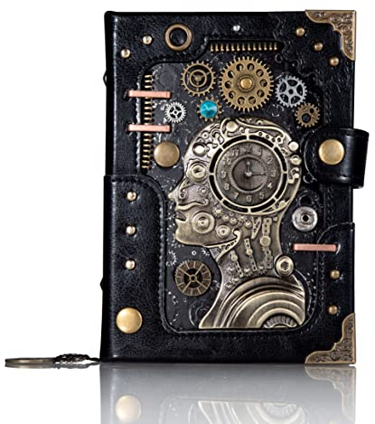 APAPVZAN Punk-Stil Tagebuch Schreiben Notizbuch Tagebuch Handmade Täglicher Notizblock Antik Reisetagebuch Geschenke für Frauen Männer (16,5 cm x 12,2 cm (Schwarz)