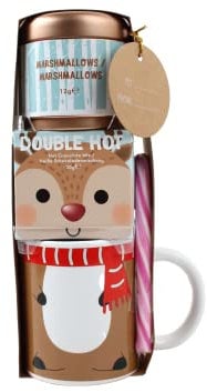 Geschenkset für heiße Schokolade mit Becher, Socken und Zuckerstange – Rentier-Geschenkset für heiße Schokolade für Kinder, Mini-heiße Schokolade – Geschenke für heiße Schokoladenbecher (mit Socken)
