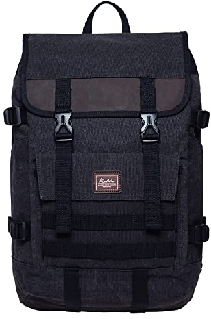 KAUKKO Schöner und durchdachter Rucksack mit Laptopfach für 15 Zoll Schule Uni 22L, Schwarz Jnl-kf18-03-Canvas, one size, Tagesrucksack