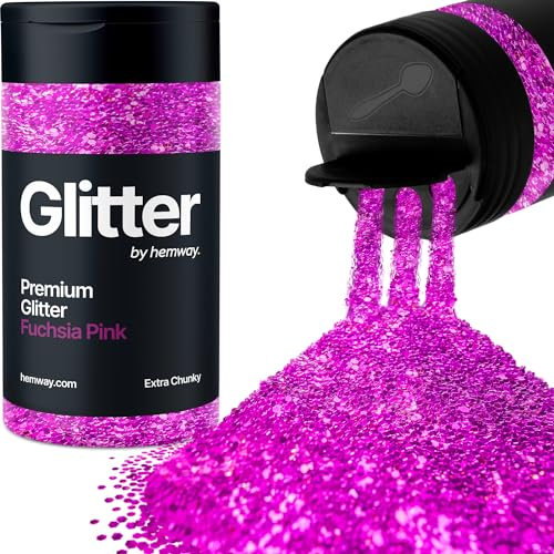 Hemway Premium Glitter Shaker - Fuchsia Pink | Extra Chunky Metallic Flake Sequins for Resin & Epoxy Crafts | Craft Supplies for Tumblers, Festival, Hair, Face, Body, Eye & Nail Art | 115 g