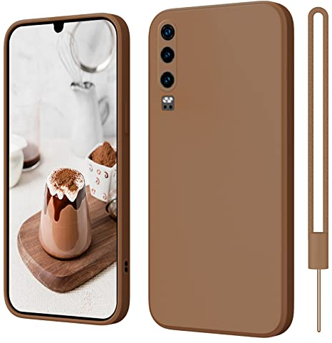 ElestBela Huawei P30 Hülle Silikon Case, Hanyhülle Huawei P30 Case Ultra Dünn mit Microfiber, Kameraschutz und Bildschirmschutz, Kratzfeste Hülle für Huawei P30 Braun