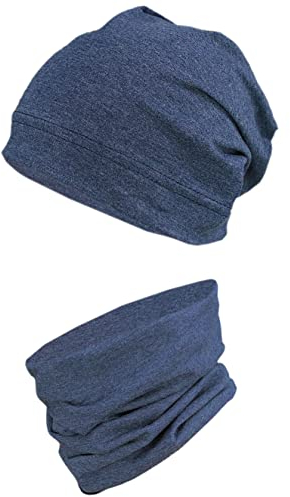 TupTam Jungen Beanie Mütze und Schlauchschal 2er Set, Farbe: Dunkelblau Meliert, Hat Size: 56