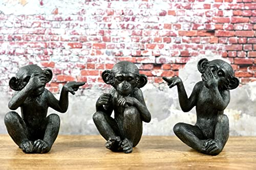 Generisch 3er Set 3 Affen Figuren Nichts Hören Nichts Sehen Nichts Sagen aus Poly braun Höhe 15cm Dekoration