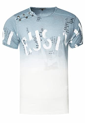 Herren T-Shirt mit Seitlicher Knopfleiste Verwaschen mit Farbverlauf Rundhals Stretch Herren-T-Shirt Casual Fit 288, Farbe:Grau, Größe S-XXL:XXL