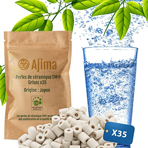 Ajima 35 Perles de Céramique Grises EM® Filtre à Eau Naturel pour Carafe Bouilloire Gourde Lave Linge Solution Filtrante Ecologique Anti Calcaire Purification Eau