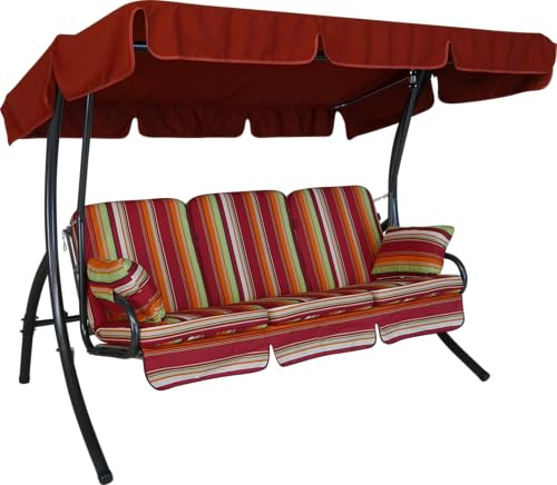 ANGERER Hollywoodschaukel Comfort rot-bunt gestreift | Gartenschaukel Made in Germany, Schaukel zum Sitzen, Liegen und Entspannen, inklusive Bett-Funktion, einfache Montage