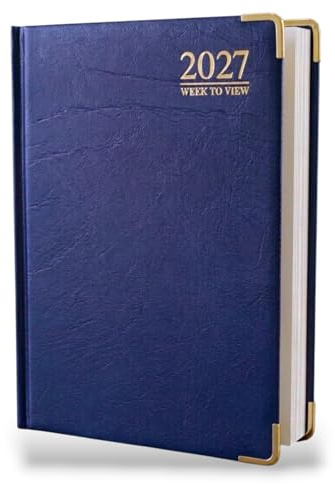 2024 A4 A5 A6 Gepolsterter Wochenplaner Ganzjahresplaner Schreibtisch Hardcover Metallrand (A5, Blau)