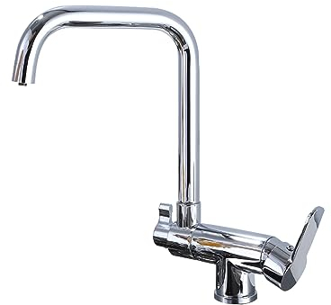 XJTNLB Miscelatore 3 Vie Abbattibile Sottofinestra Pieghevole, Rubinetto a Tre Vie Cucina Ottone Depuratore+Acqua+Rubinetto, Cromo