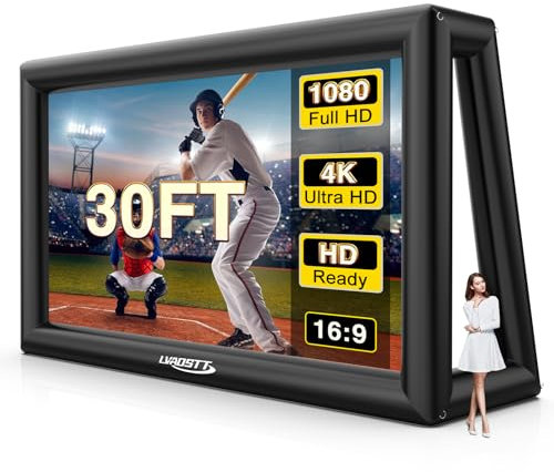 Pantalla de proyector inflable, pantalla de cine inflable de 30 pies, proyector al aire libre, diseño de una sola pieza fácil de instalar, proyección frontal y trasera con soplador de aire para