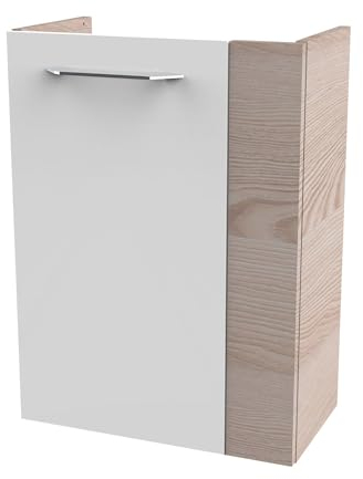 FACKELMANN B.CLEVER Waschbeckenunterschrank schmal – Unterschrank für Waschtisch im Gäste-WC (44 cm x 60 cm x 24,3 cm) – Türanschlag Links – SBC Badezimmerschrank hängend in Braun hell/Weiß
