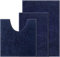 Chenille Bath Mat Set - Non Slip, Extra Soft, Water Absorbent Pedestal & U Shape Bathroom Toilet Rugs - Machine Washable, Dark Blue