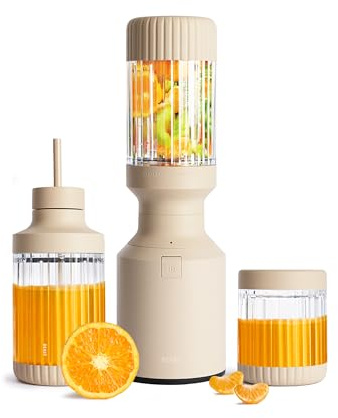 The Beast Mini Blender Plus | Mini licuadora de cocina | Mezcla batidos y batidos, aderezos, salsas, inmersiones | Recipientes adicionales, tapa de paja y pajitas incluidas, 600 W (arena)