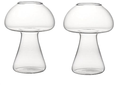 soulnioi Cocktail Glasses 2pcs 300ml with Straw Clear Mushroom Shaped Glass Cup Martini Wine Glasses,for KTV,Night Party,Bar Club