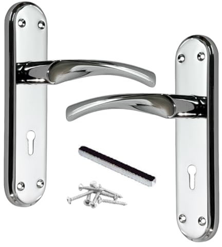 Genova Door Handles Polished Chrome Twist Lever Lock on Modern Marina Backplate for Internal Wooden Doors