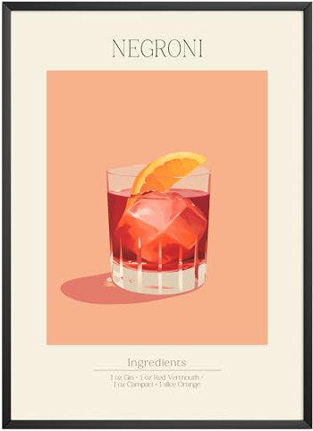 MJ-GRAPHICS - Poster Negori - Bild mit Cocktail Rezept - Wandbild Din A2 in Galerie Qualität mit extra dickem 300g Posterpapier - Retro Poster Cocktail - FineArt Kunstdruck ohne Bilderrahmen
