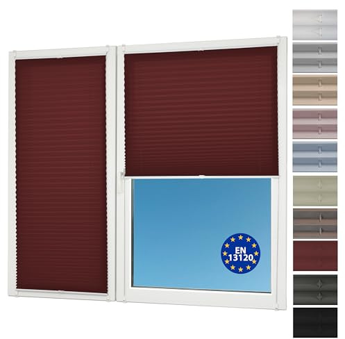 Sunlusso Klemmfix Plissee ohne Bohren Blickdicht (Bordeaux Crash, 95 x 120 cm) - lichtdurchlässig, ohne Verdunkelung - Fensterrollos, Klemmrollos, Rollos für Fenster ohne Bohren