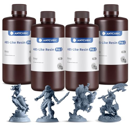 ANYCUBIC ABS-Like Resin Pro 2, Grau 4pcs, 3D Drucker Resin mit erhöhter Festigkeit und Zähigkeit, Hoher Präzision und Geringe Schrumpfung, Weitgehende Kompatibilität mit allen Resin 3D Druckern