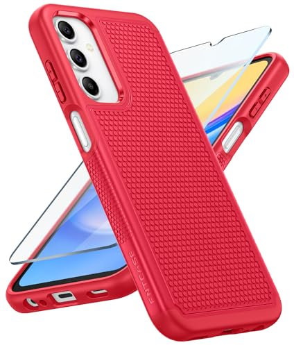 FNTCASE for Samsung A15 Phone Case: Dual Layer Shockproof Drop Protection - Galaxy 4G/5G/LTE 360 Military Grade Protective Mobile Cover Matte Heavy Duty Slim TPU Red