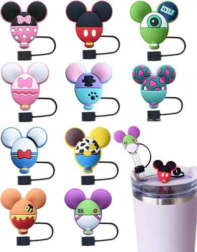 10PCS Funny Straw Cover Cap Compatible with Stanley for 30&40 Oz Cup 10 mm Drinking Straw Topper, Reusable Silicone Straw Covers, Cute Trumbler Cup Accessories (Mouse-1)