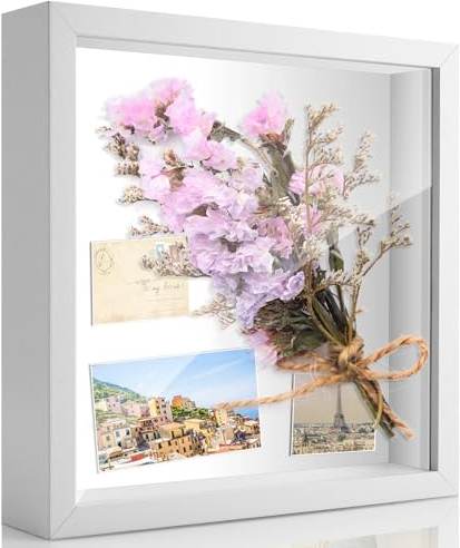 Doruivo 3D Bilderrahmen zum Befüllen 20 x 20cm Bilderrahmen Tief 3D Objektrahmen Hölzern bis 3cm, Objektrahmen Shadow Box mit Glasscheibe für Blumen, Foto, Hochzeit, Kunsthandwerk, Geschenk