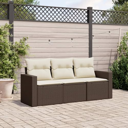 Homgoday Gartensofa 3-Sitzer mit Kissen Gartenlounge Sofa Mit Stauraum Gartenmöbel Sitzgruppe Loungesofa Balkonsofa Balkonmöbel Gartensofa Terrassensofa Braun Poly Rattan
