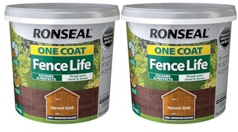 FAB INT PRODUCTS Fence Life Wood Treatment, 2 x 5 litres, One Coat Formula (2X Harvest Gold)
