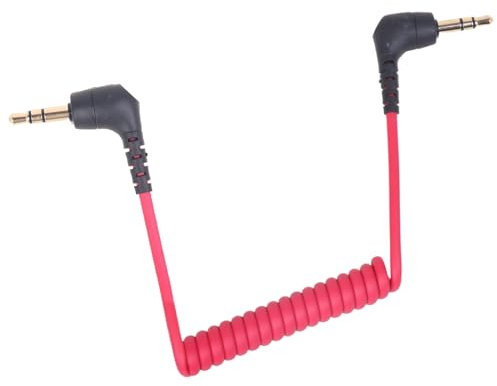 KASFDBMO Câble TRS mâle 3,5 mm pour microphone Rode SC2 mâle vers mâle spiralé à ressort coudé à droite Connexion appareil photo téléphone TRS vers câble TRS