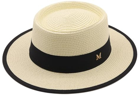 Générique Chapeau de Plage pour Femme Chapeau de Paille à Larges Bords Chapeau de Canotier en Paille Panama Chapeau de Soleil d'été Anti-UV Pliable