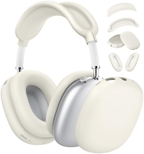 Schutzhülle für Airpods Max Kopfhörer, Silikon-Ohrpolster-Hülle, Ohrmuschel-Abdeckung, Kopfbandabdeckungen, Zubehör für Apple AirPods Max (2024/2020) (USB-C/Lightning), 4-in-1, Stein