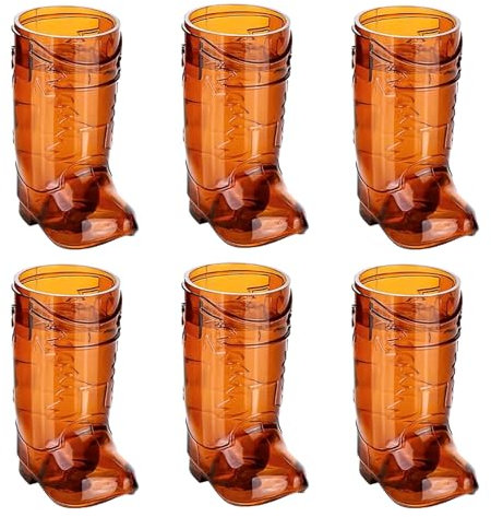 Buaak 6 Pcs Mini Cute Cowboy Boots Plastic Shot Glasses, Party Decorations, Beer Mugs, Shot Glasses Plastic for Cowboy Party, Also Suitable for Festivals and Stages(Brown)