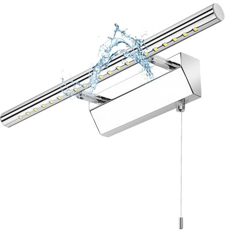 Lightsjoy 40CM Bathroom Mirror Light with Pull Cord Switch LED Bath Wall Light Mirror Lamps 5W 6500K Cool White Picture Lights for Wall IP44 Shaving Light Above Bathroom for Vanity Hotel