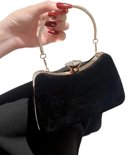 YUEZHAN Abendtasche Damen Clutch Vintage Samt Abend Tasche Frauen Elegante Party Abschluss Ball Hochzeit Braut Clutch Handtasche Damen Cross Body Schulter Tasche Schwarz